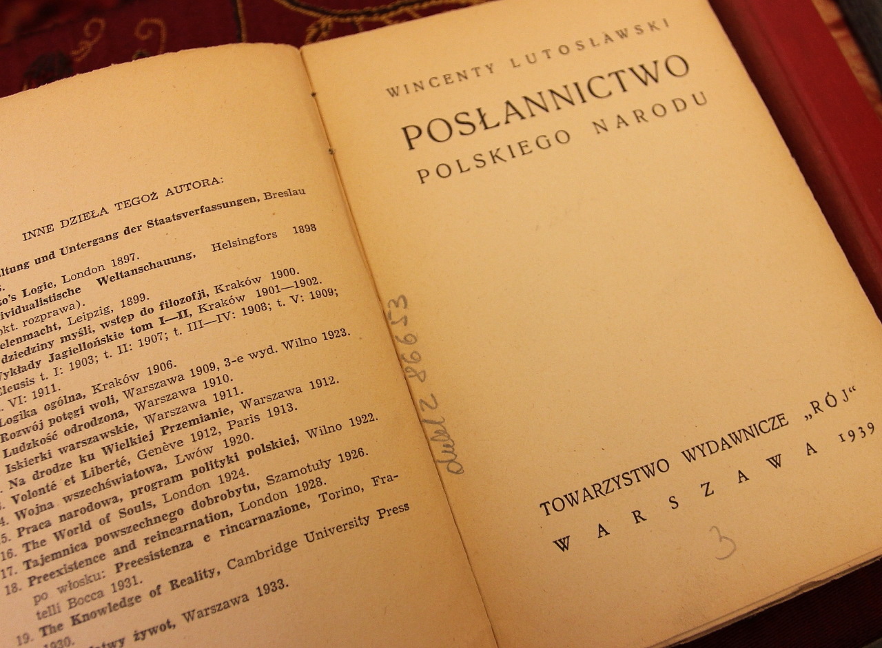 Wincenty Lutosławski książka Posłannictwo polskiego narodu fot. Muzeum Przyrody Dwór Lutosławskich w Drozdowie